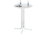 Stehtisch Quickstep mit Sonnenschirmöffnung, desinfektionsmittelbeständig, Ø 850 mm, weiß