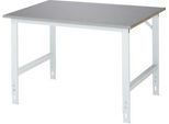 Rau Arbeitstisch Tom, manuell höhenverstellbar, 25 mm MDF-Platte mit Edelstahlbelag, bis 500 kg, B 1250 x T 1000 x H 760-1080 mm, silber/lichtgrau