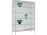 Stand-Präsentationsvitrine, 2 Schiebetüren, Aluminium-Rahmen, ESG-Verglasung, B 1500 x T 400 x H 1950 mm, silber