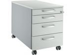 Schäfer Shop Pure Rollcontainer 1233, 3 Schübe & 1 Utensilienauszug, abschließbar, Rundgriffe, B 435 x T 765 x H 577 mm, weißalu/lichtgrau/lichtgrau