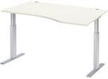 Schäfer Shop Select Schreibtisch ERGO-T, elektrisch höhenverstellbar, Freiform, Ansatz rechts, T-Fuß, B 1800 x H 725-1185 mm, weiß/weißalu