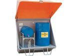Schadstoff-Sammelstation CEMO, Gitterrost, 200 l Auffangvolumen, Aufstellung im Freien, mit Haube, B 1500 x T 850 x H 2110 mm
