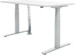 Schäfer Shop Select Schreibtisch, elektrisch höhenverstellbar, T-Fuß, B 1600 x T 800 x H 645-1290 mm, lichtgrau/weißaluminium + Kabelspirale