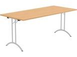Schäfer Shop Select Klapptisch, Rechteck, Doppel-T-Fußgestell, Spezial-Klappbeschlag & Bodenausgleich, B 1800 x T 800 x H 720 mm, Buche-Dekor/alusilber
