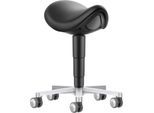 Sattelhocker bimos 9473L, mit Rollen, 3D-Sitzmechanik, höhenverstellbar, bis 120 kg, Stahl & Kunstleder, desinfektionsmittelbeständig, schwarz