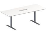 Schäfer Shop Genius Konferenztisch MODENA FLEX, 6-fach Anschluss, Rechteck, T-Fuß Rundrohr, B 2000 x T 800 x H 650-850 mm, weiß/weißalu