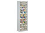 Magazinschrank, Volumen 333 l, 69 herausnehmbare Klappkästen mit Griffmulde, B 665 x T 250 x H 2000 mm, lichtgrau/transparent
