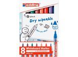 Whiteboardmarker Edding 361, Rundspitze, Strichstärke 1 mm, trocken abwischbar, mit Kappe und Clip, nachfüllbar, farbsortiertes 8er-Set