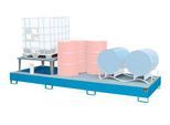 Auffangwanne Bauer AWA 31, Stahl, blau, L 3850 x B 1460 x H 780 mm, 1000 l, für 3 x 1000 l IBC, 1 Abfüllaufsatz, 2 Gitteroste