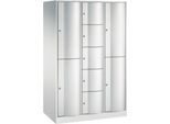 C+P Kombi-Schließfachschrank Resisto, 3 Abteile, 9 Fächer, B 1148 x T 640 x H 1950 mm, Lichtgrau