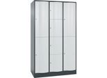 C+P Kombi-Schließfachschrank Resisto, 3 Abteile, 8 Fächer, B 1148 x T 640 x H 1950 mm, Anthrazitgrau/Lichtgrau