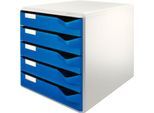 LEITZ® Schubladenbox, 5 Schübe, DIN A4, Polystyrol, lichtgrau/blau