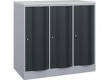 C+P Garderobenschrank Resisto, 3 Abteile, 3 Fächer, B 1148 x T 640 x H 1077 mm, Weißalu/Anthrazitgrau