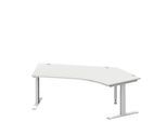 Schäfer Shop Genius Winkelschreibtisch MODENA FLEX, 135° Winkel rechts, T-Fuß Rechteckrohr, B 2165 x T 800/800 x H 650-850 mm, lichtgrau/weißalu