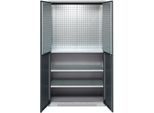 Schäfer Shop Genius Materialschrank FS, 5 OH, abschließbar, Lochrasterwände/3 Fachböden, bis 450 kg, B 1055 x T 520 x H 1950 mm, weißalu/anthrazitgrau