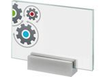 moedel MONACO Türschild, DIN A6, ESG-Glasscheiben, Aluminiumadapter, individuell beschriftbar, alusilber, Schraub-/Klebemontage, B 148 x H 105 mm