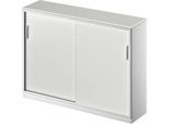 Schäfer Shop Genius Schiebetürenschrank TETRIS SOLID, 3 OH, 2 Fachböden, B 1600 mm, 19 mm Abdeckplatte, lichtgrau/weißalu