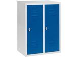 Halbhoher Kleiderspind, 2 Abteile, 300 mm, Drehriegelverschluss, lichtgrau/enzianblau