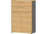 Aktenschrank Agenda Home, 3 OH, B 800 x T 400 x H 1200 mm, 2 Schubladen, Graphit/Eiche