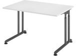 Schreibtisch Breno, manuelle Höheneinstellung, horizontaler Kabelkanal, B 1200 x T 800 x H 680-820 mm, Spanplatte & Stahl, Weiß/Graphit