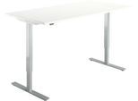 Schreibtisch Start Off, elektrisch höhenverstellbar, Rechteck, T-Fuß, B 1600 x T 800 x H 755-1255 mm, weiß/weißalu