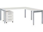 Schäfer Shop Select Komplettset LOGIN, 4-Fuß Schreibtisch 1800 mm, 4-Fuß Anbautisch, Rollcontainer, lichtgrau