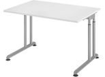 Schreibtisch Breno, manuelle Höheneinstellung, horizontaler Kabelkanal, B 1200 x T 800 x H 680-820 mm, Spanplatte & Stahl, Weiß/Silber