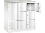 C+P Schließfachschrank Resisto, 3 Abteile, 9 Fächer, B 1148 x T 540 x H 1255 mm, Verkehrsweiß/Verkehrsweiß