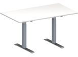 Schäfer Shop Genius Konferenztisch MODENA FLEX, Rechteck, T-Fuß Rechteckrohr, B 1400 x T 800 x H 650-850 mm, weiß/weißaluminium RAL 9006