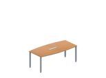 Schäfer Shop Genius Konferenztisch MODENA FLEX, 6-fach Tischanschlussfeld, Boot, 4-Fuß Quadratrohr, B 2000 x H 720-840 mm, Buche/weißaluminium