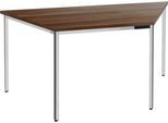 Konferenztisch, bis 6 Personen, Trapez, 4-Fuß Quadratrohr, B 1600 x T 800 x H 720 mm, Nussbaum/chromsilber