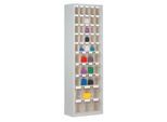 Magazinschrank, Volumen 333 l, 43 herausnehmbare Klappkästen mit Griffmulde, B 665 x T 250 x H 2000 mm, lichtgrau/transparent