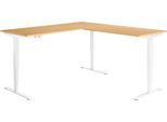 Winkelschreibtisch AERO FLEX, elektrisch höhenverstellbar, 90° Winkel, T-Fuß, B 2000 x T 2000 mm, Buche/weiß + Memorypanel