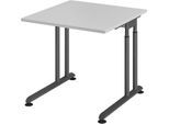 Schreibtisch Breno, manuelle Höheneinstellung, horizontaler Kabelkanal, B 800 x T 800 x H 680-820 mm, Spanplatte & Stahl, Lichtgrau/Graphit