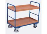 Etagenwagen, Stahl/MDF-Platte, Enzianblau/Buche-Dekor, 2 Etagen, 965 x 555 mm, EasySTOP, bis 250 kg