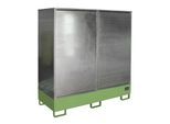 Gefahrstoffschrank BAUER GS-2, Stahlblech, unterfahrbar, für 2 x 200 l Fässer, B 1680 x T 690 x H 1780 mm, grün