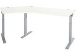 Schäfer Shop Select Winkelschreibtisch ERGO-T 2.0, 135° Winkel, Ansatz links, T-Fuß, B 2165 x T 800 x H 675-895 mm, weiß/weißalu