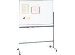 Schäfer Shop Select Mobiles Whiteboard, um 360° drehbare Tafel, weiß lackiert, Ablageschale, 4 Lenkrollen, B 1200 x H 900 mm