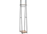 Standgarderobe HAKU, Gesamttragkraft 15 kg, 2 Ablagen, B 380 x T 400 x H 1660 mm, Stahl/Holz, schwarz/dunkles Eiche-Dekor