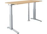 Schäfer Shop Genius Schreibtisch ERGOSTYLE S, elektrisch höhenverstellbar, C-Fuß, B 1600 mm, Ahorn/alusilber, Memorymaster, Kabelschlange