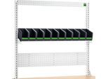 Aufnahmerahmenset Bott verso A8, für Werkbank verso, Lochplatte, 13 bottBoxen, B 1800 x T 435 x H 1357 mm, Stahlblech, RAL 7035 Lichtgrau