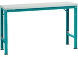 Manuflex Grundtisch UNIVERSAL Spezial, 1500 x 800 mm, Melamin lichtgrau, wasserblau