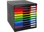 Schubladenbox MODULO, Format A4+, 10 abschließbare Schübe, geschlossen, Griffmulde & Etikettenhalter, 2 Schlüssel, Blauer Engel, Kunststoff, harlekin