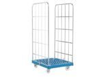 Rollbox, 2-seitig, Kunststoffbodenplatte, 724 x 815 x 1660 mm, blau (RAL 5012)