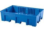 Auffangwanne, für 2 Fässer à 200 l, unterfahrbar, B 865 x T 1245 x H 350 mm, ohne Gitterrost, Polyethylen, blau