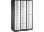 C+P Kombi-Schließfachschrank Resisto, 3 Abteile, 9 Fächer, B 1148 x T 540 x H 1950 mm, Anthrazitgrau/Lichtgrau