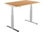 Schäfer Shop Select Schreibtisch DRIVE UP 2, elektrisch höhenverstellbar, Rechteck, T-Fuß, B 1200 x T 800 x H 630-1290 mm, Buche/weißaluminium