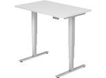Schreibtisch ULM, elektrisch höhenverstellbar, Rechteck, T-Fuß, B 1200 x T 800 x H 625-1275 mm, weiß/weißalu + Memoryschalter
