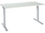 Schäfer Shop Select Schreibtisch ERGO-T 2.0, Rechteck, T-Fuß, B 1600 x T 800 x H 675-895 mm, lichtgrau/weißalu