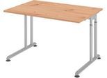 Schreibtisch Breno, manuelle Höheneinstellung, horizontaler Kabelkanal, B 1200 x T 800 x H 680-820 mm, Spanplatte & Stahl, Asteiche/Silber
